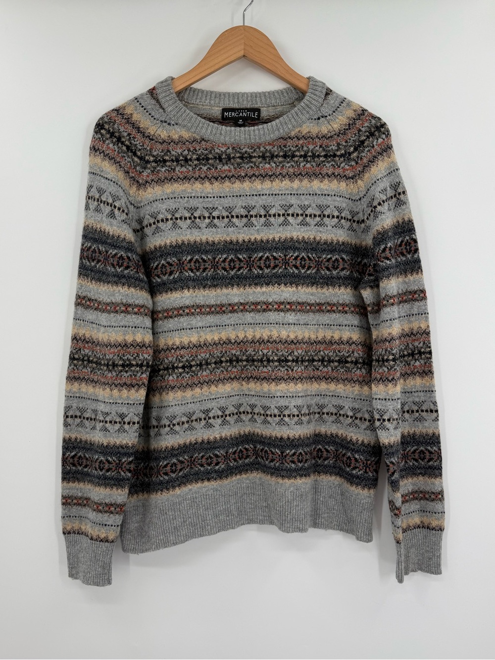 J.Crew Mercantile Wool Blend Fair Isle Crewneck Sweater | Grey Multi | Medium